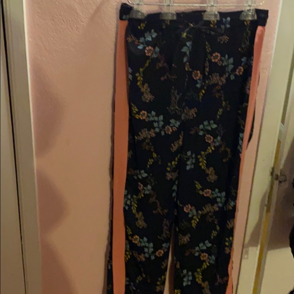 Black and floral wide leg dress pants
